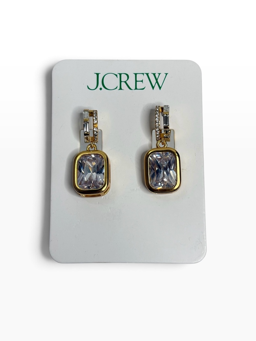J CREW Gold-Tone Clear Crystal Drop Earrings NWOT
